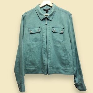 Style & Co 100% Linen Jacket Shirt Sea Blue Lightweight w Pockets size XL